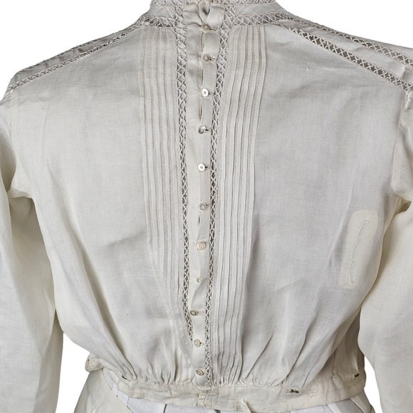 Antique c. 1905 white embroidered linen bodice skirt petticoat Volup - Picture 12 of 16